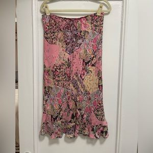Vintage Pink Floral Patchwork Midi Skirt 100% Silk